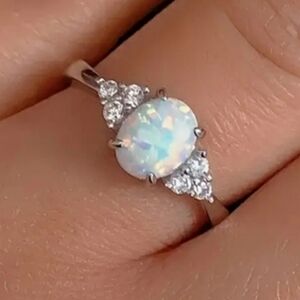NEW Opal and Diamond Silver Ring